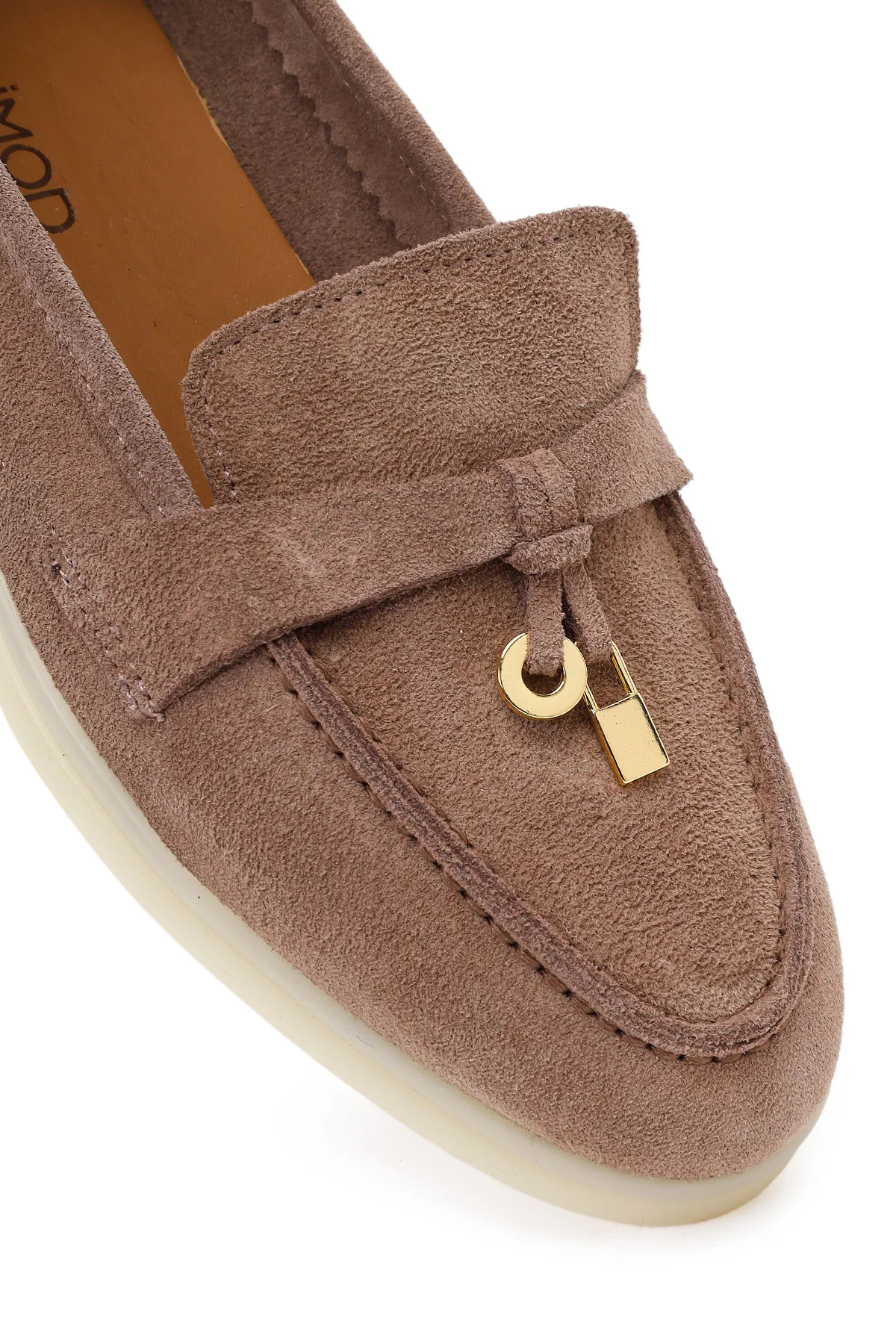 Kadın Vizon Süet Deri Maskülen Loafer - Image 9