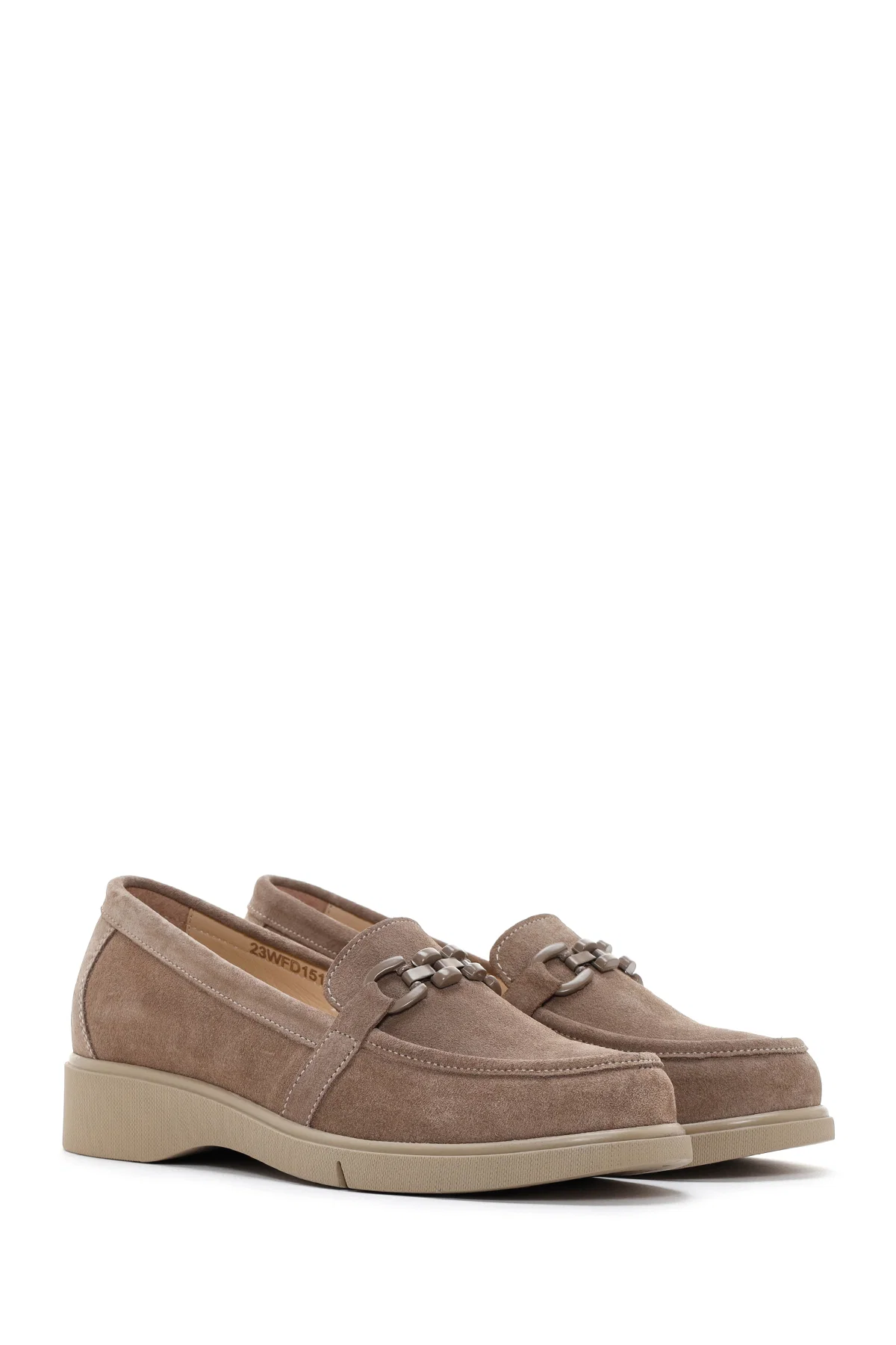 Kadın Vizon Süet Deri Tokalı Comfort Casual Loafer - Image 3