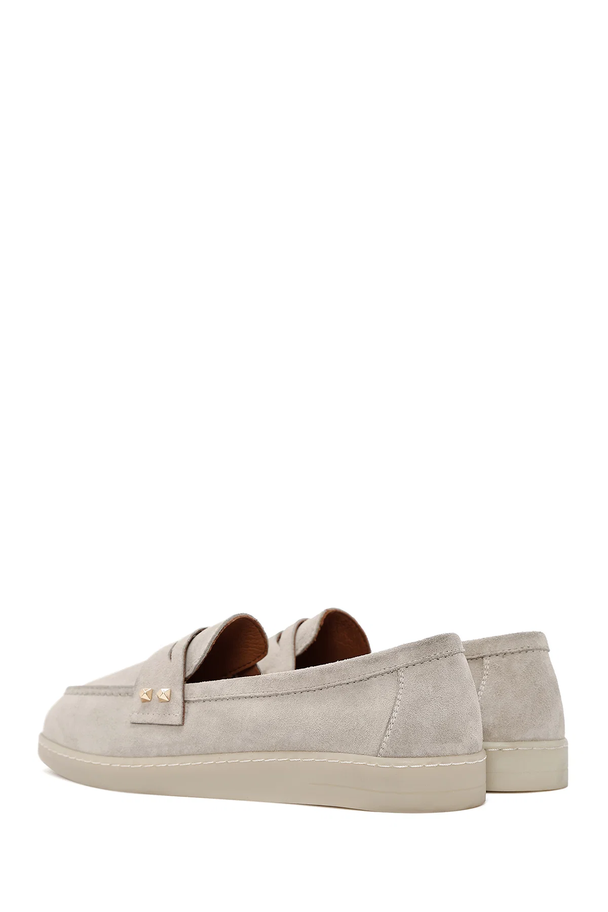 Kadın Vizon Taş Detaylı Süet Deri Loafer - Image 5