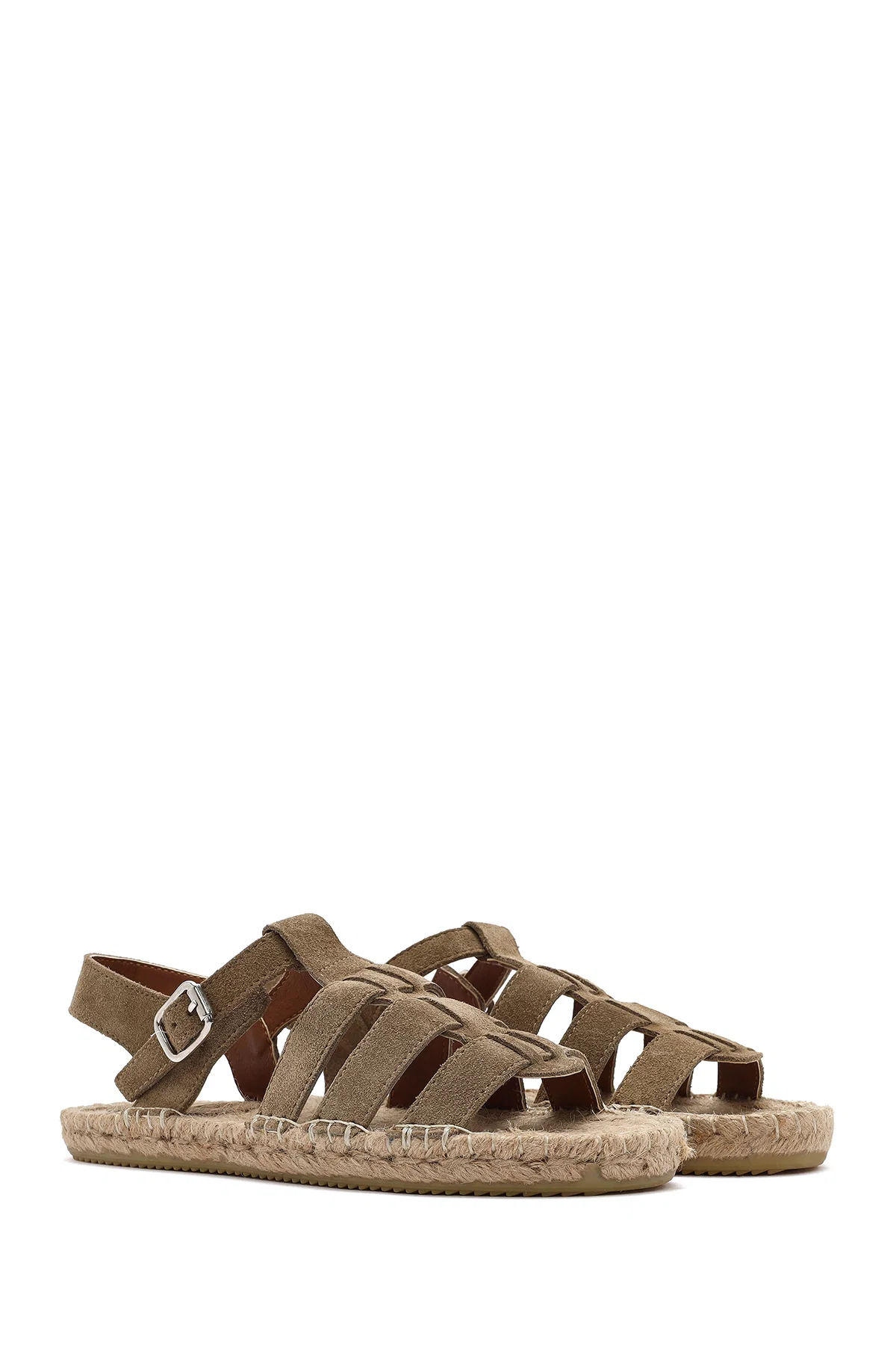 Kadın Vizon Tokalı Süet Deri Espadril Sandalet - Image 3