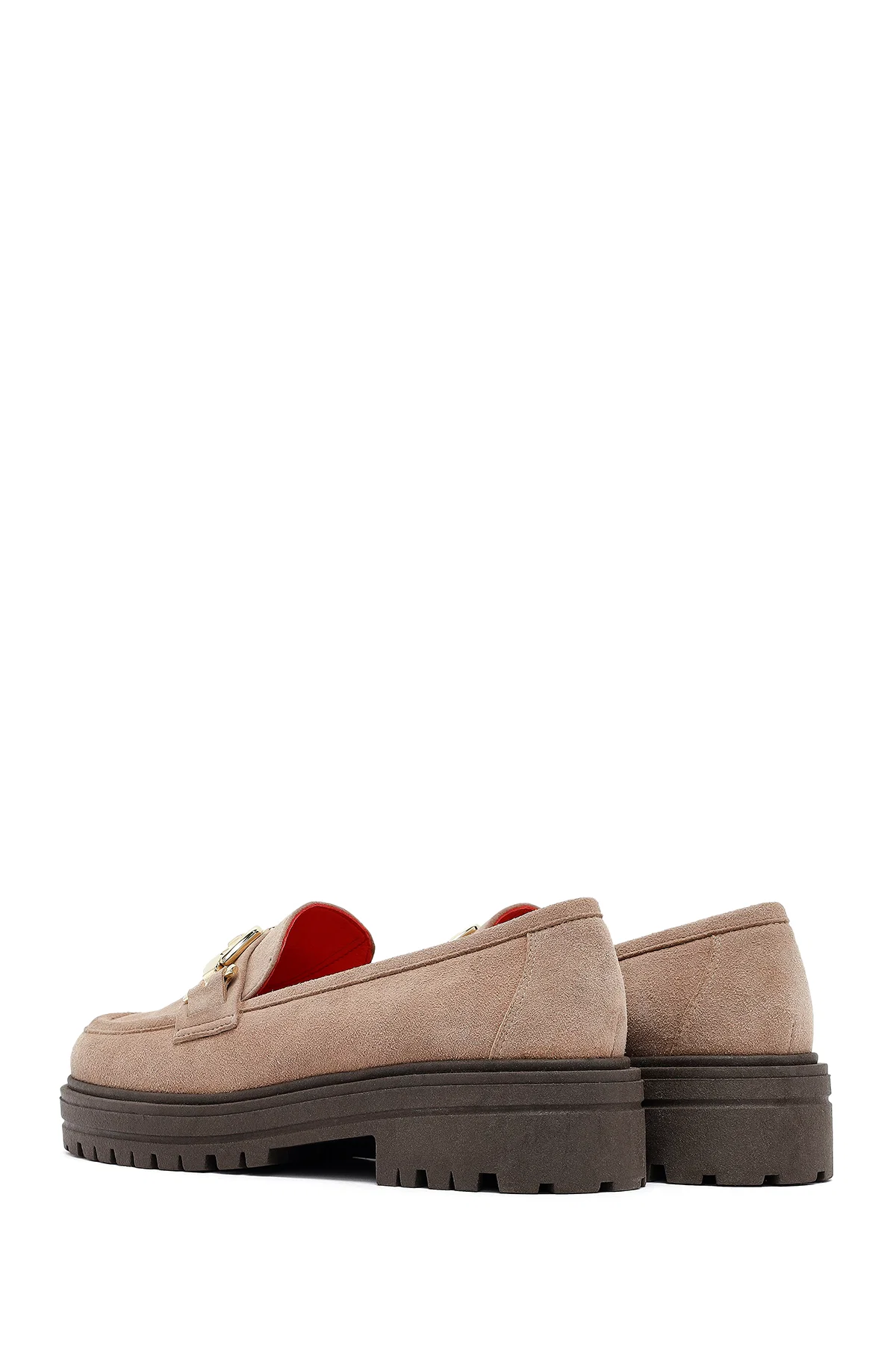 Kadın Vizon Tokalı Süet Deri Maskülen Loafer - Image 5