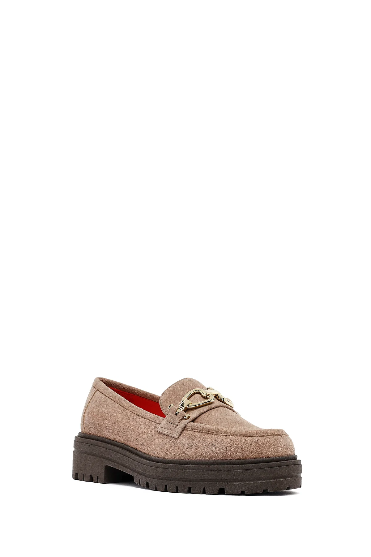 Kadın Vizon Tokalı Süet Deri Maskülen Loafer - Image 6