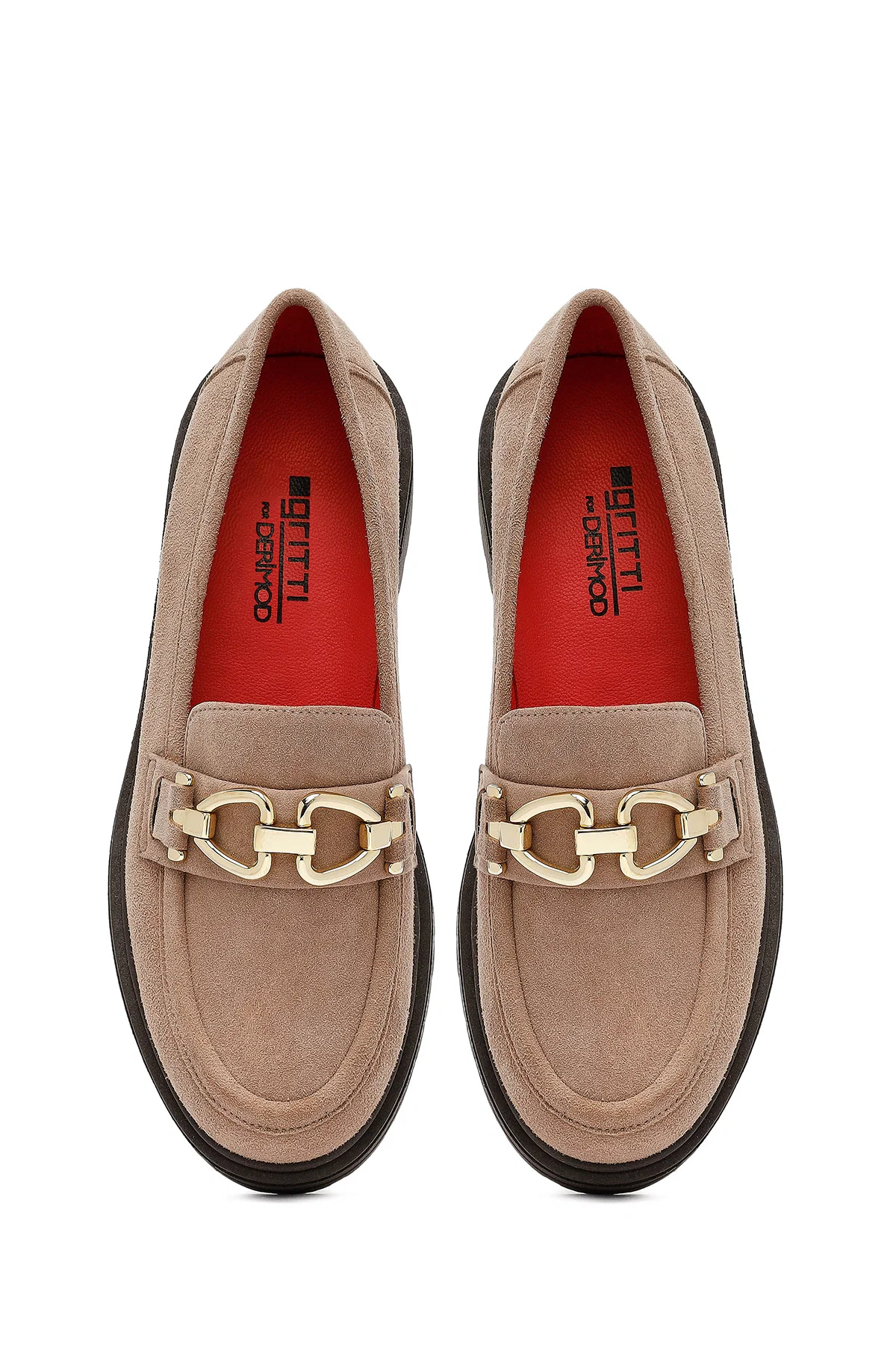 Kadın Vizon Tokalı Süet Deri Maskülen Loafer - Image 7