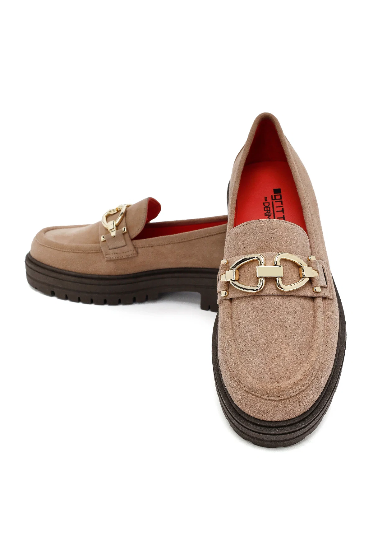 Kadın Vizon Tokalı Süet Deri Maskülen Loafer - Image 8