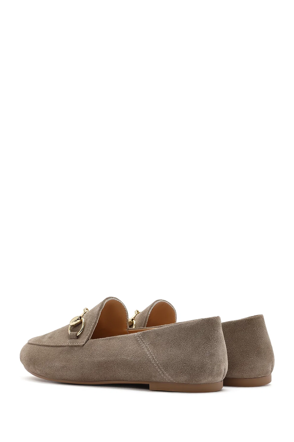 Kadın Vizon Tokalı Süet Deri Maskülen Loafer - Image 5