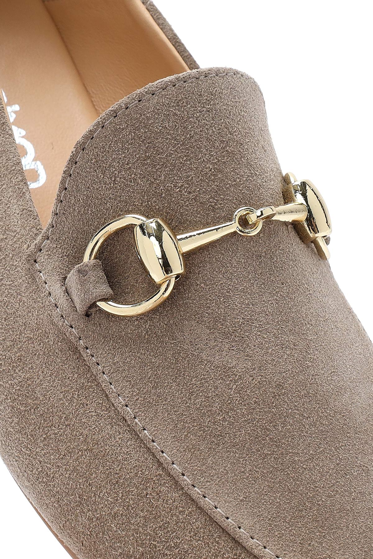 Kadın Vizon Tokalı Süet Deri Maskülen Loafer - Image 9