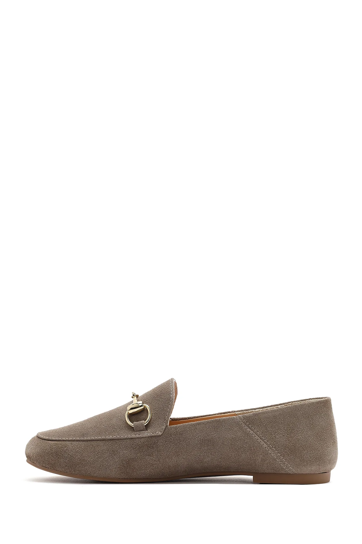 Kadın Vizon Tokalı Süet Deri Maskülen Loafer - Image 3