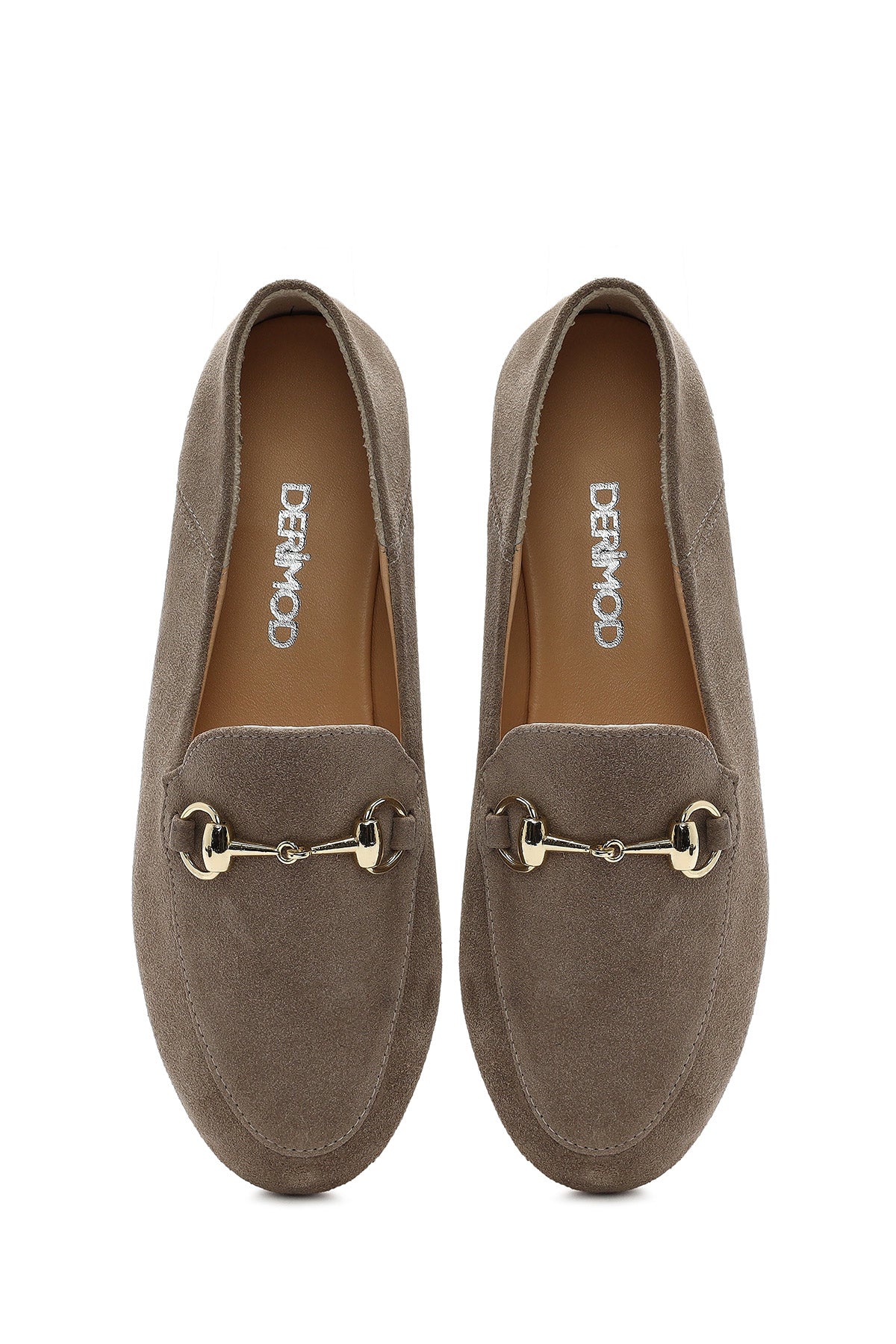 Kadın Vizon Tokalı Süet Deri Maskülen Loafer - Image 4