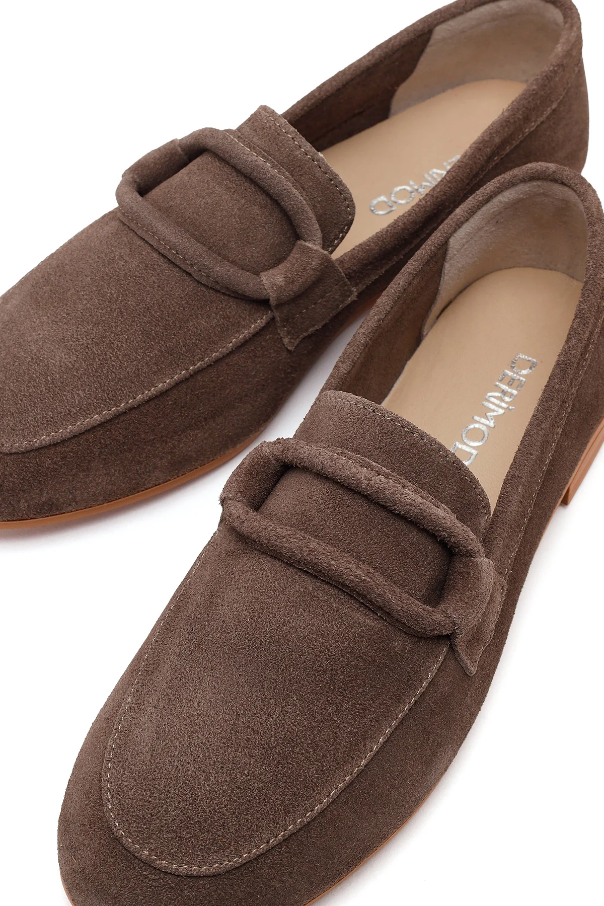 Kadın Vizon Tokalı Süet Deri Maskülen Loafer - Image 10