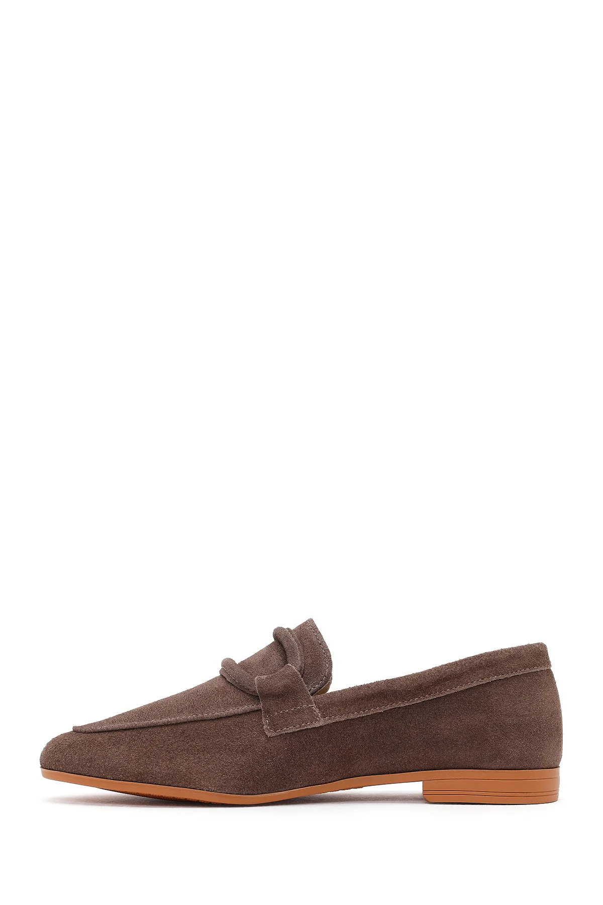 Kadın Vizon Tokalı Süet Deri Maskülen Loafer - Image 3