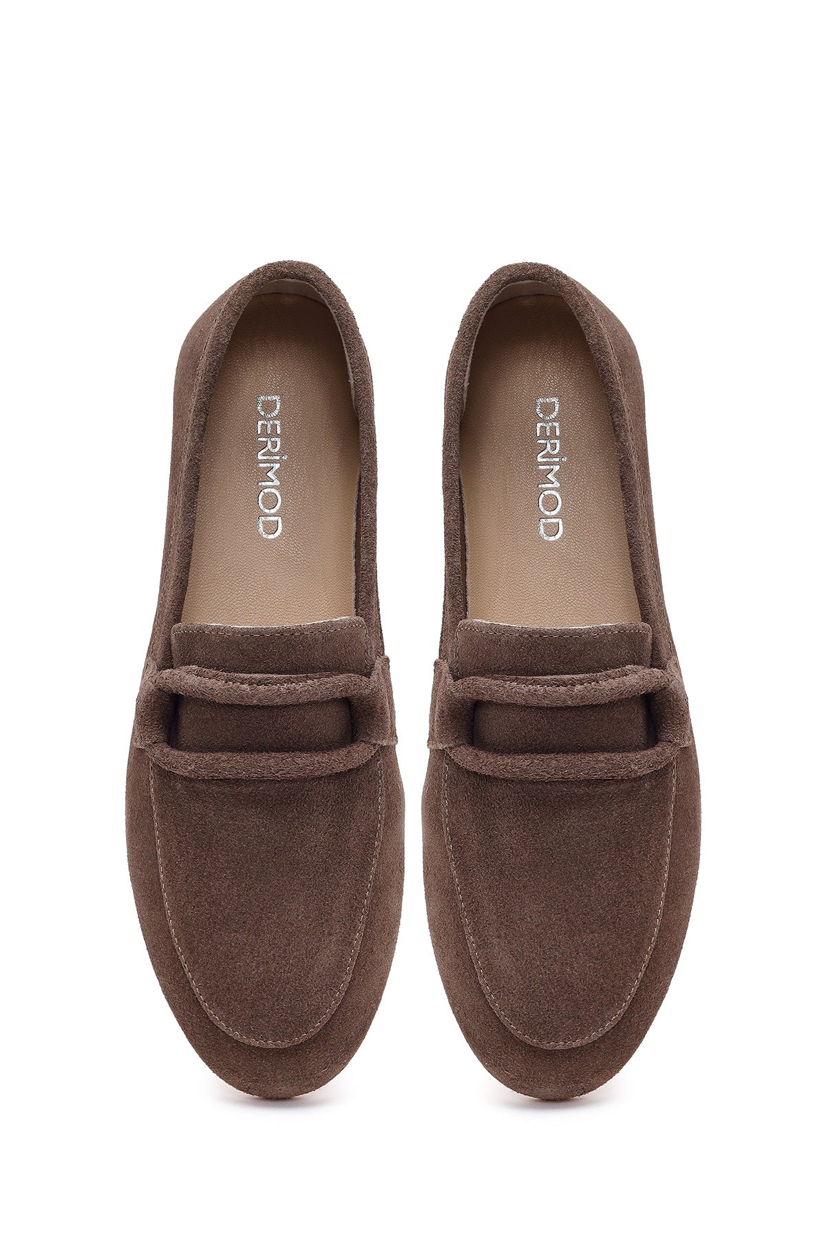 Kadın Vizon Tokalı Süet Deri Maskülen Loafer - Image 4