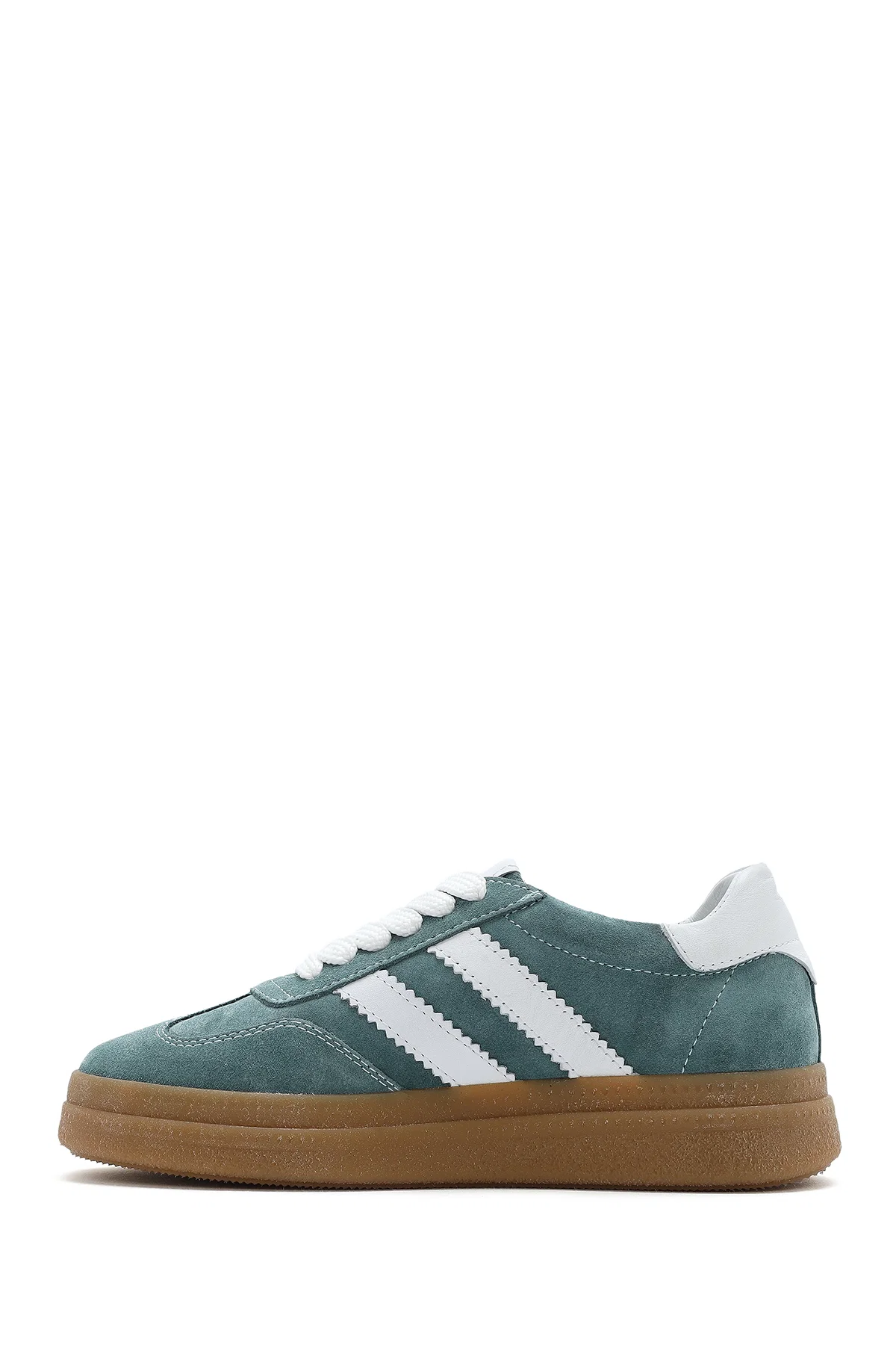 Kadın Yeşil Bağcıklı Kalın Tabanlı Süet Deri Sneaker - Image 2