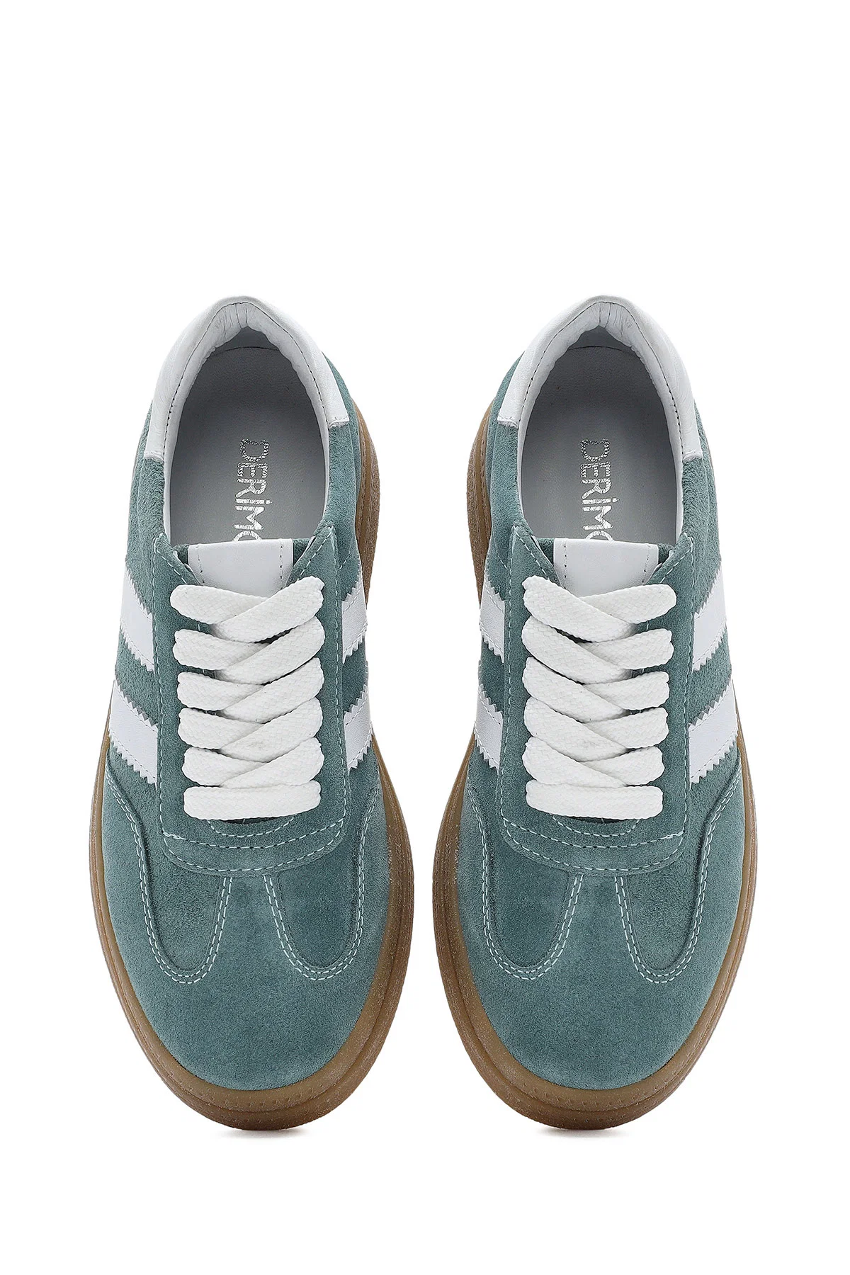 Kadın Yeşil Bağcıklı Kalın Tabanlı Süet Deri Sneaker - Image 7