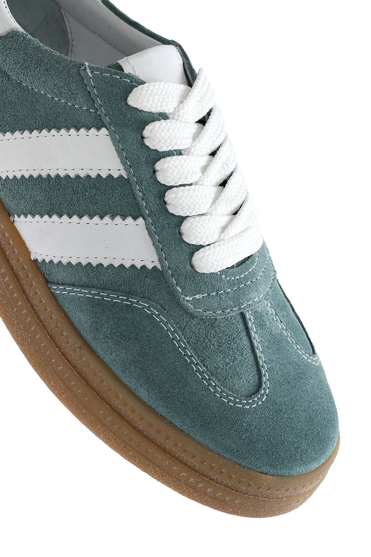 Kadın Yeşil Bağcıklı Kalın Tabanlı Süet Deri Sneaker - Image 9