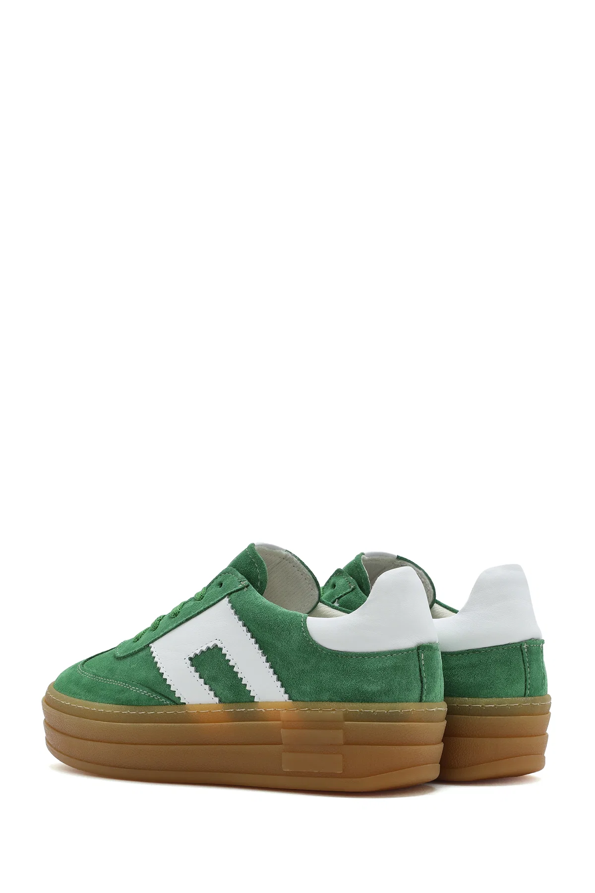 Kadın Yeşil Bağcıklı Süet Deri Sneaker - Image 5