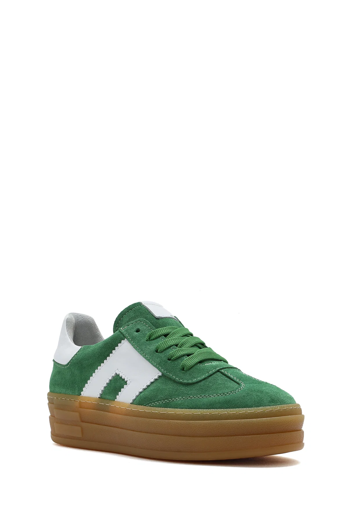 Kadın Yeşil Bağcıklı Süet Deri Sneaker - Image 6