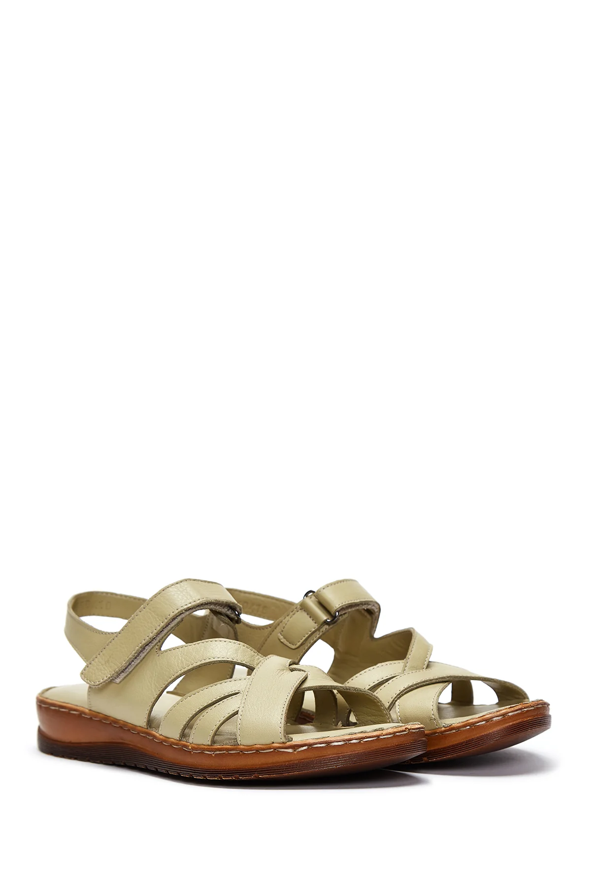 Kadın Yeşil Deri Comfort Sandalet - Image 3