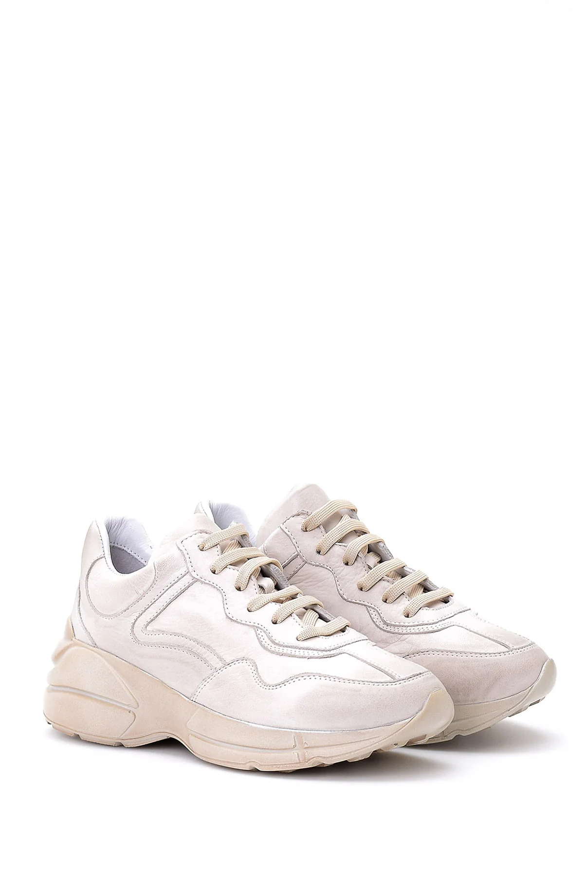 Kadın Yüksek Tabanlı Deri Sneaker - Image 3
