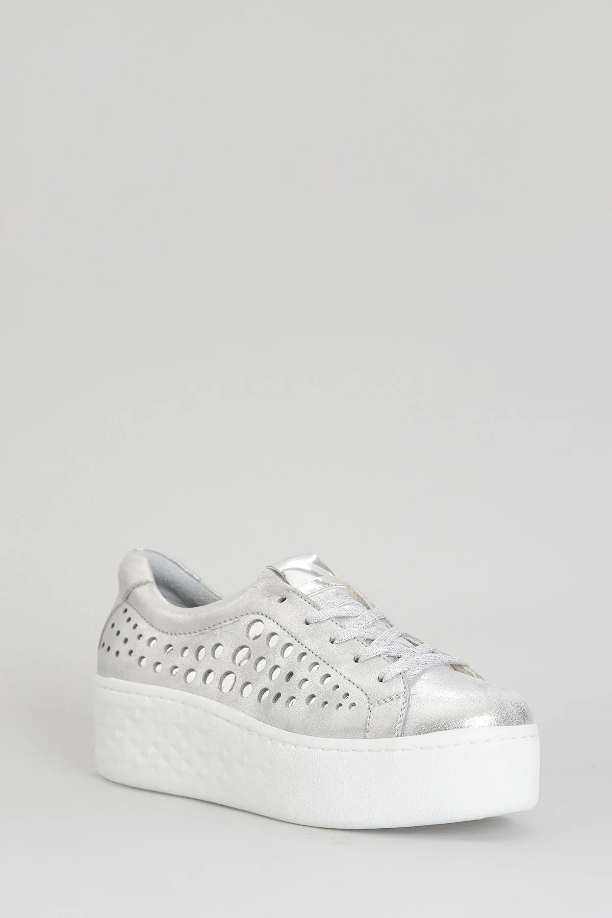Kalın Gümüş Baskılı Tabanlı Kadın Sneaker - Image 2