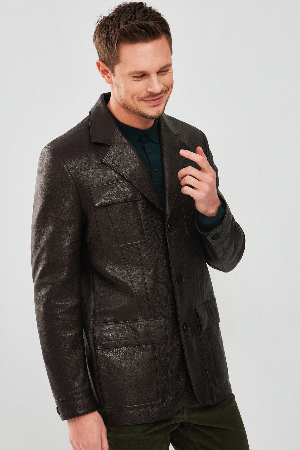 Kane Erkek Siyah Blazer Safari Deri Ceket - Image 5