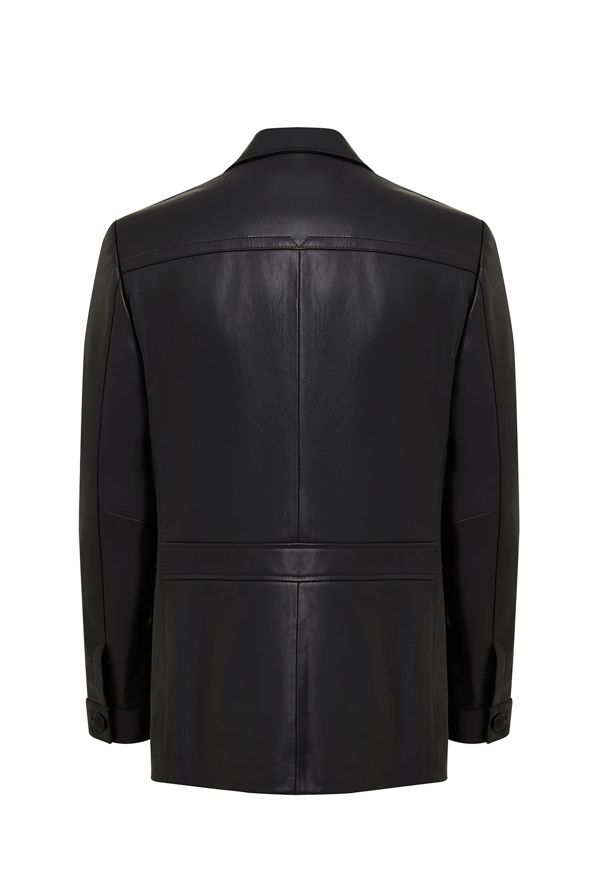 Kane Erkek Siyah Düğmeli Blazer Deri Ceket - Image 3