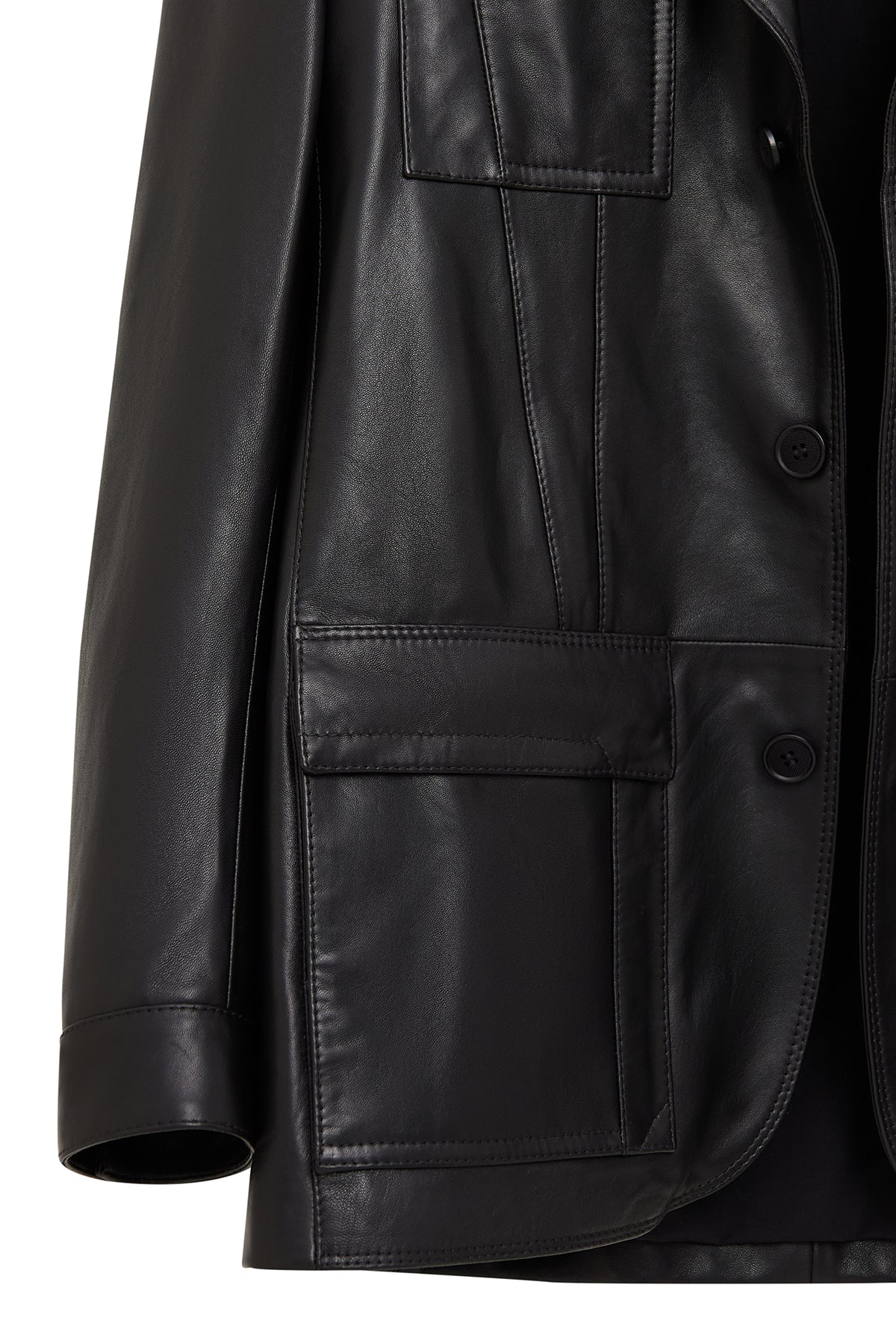 Kane Erkek Siyah Düğmeli Blazer Deri Ceket - Image 7