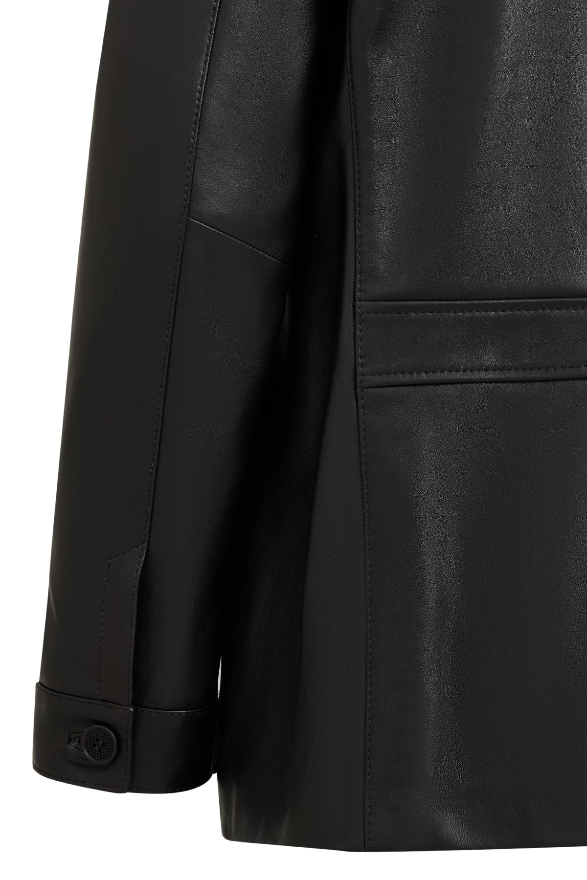 Kane Erkek Siyah Düğmeli Blazer Deri Ceket - Image 8