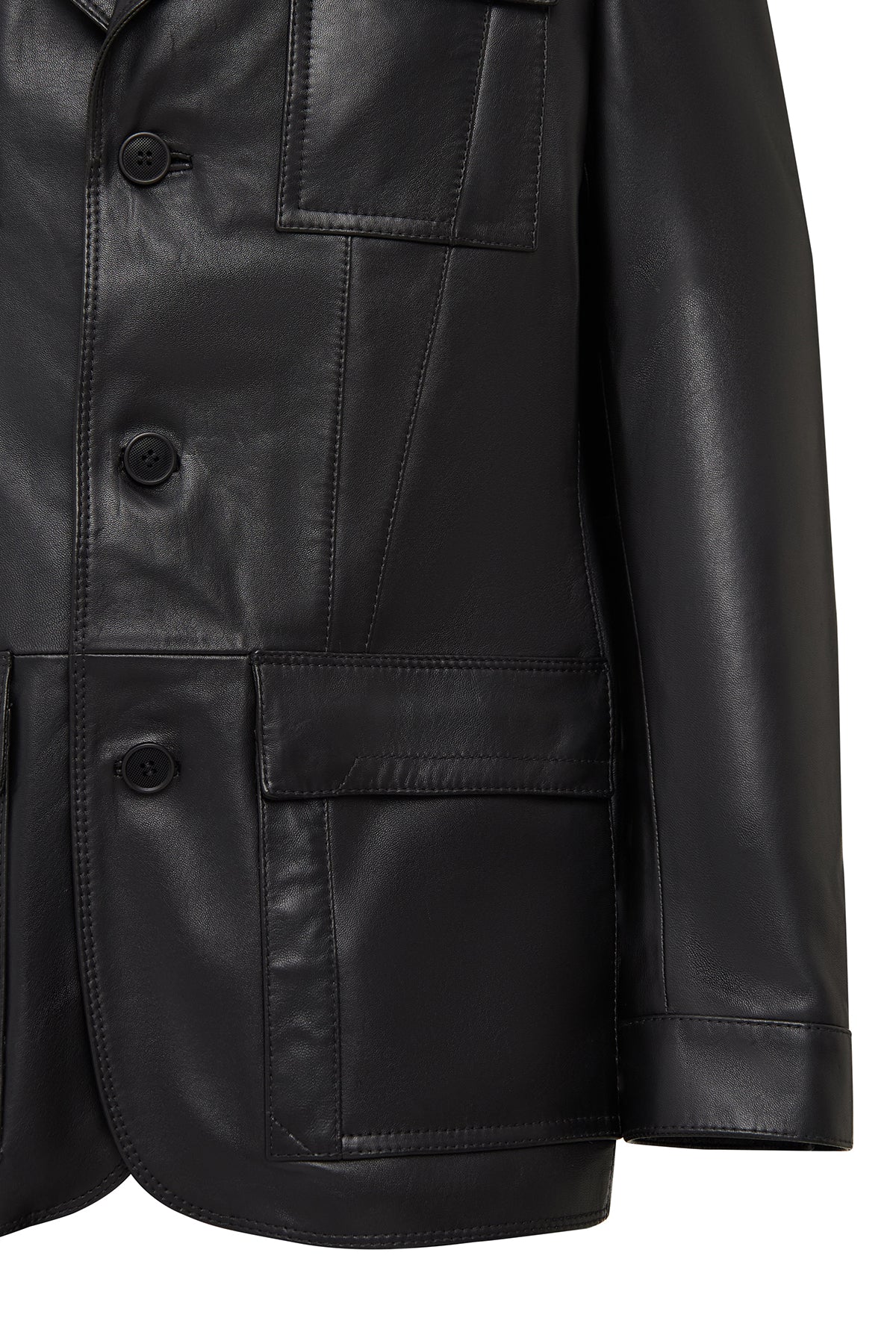 Kane Erkek Siyah Düğmeli Blazer Deri Ceket - Image 9