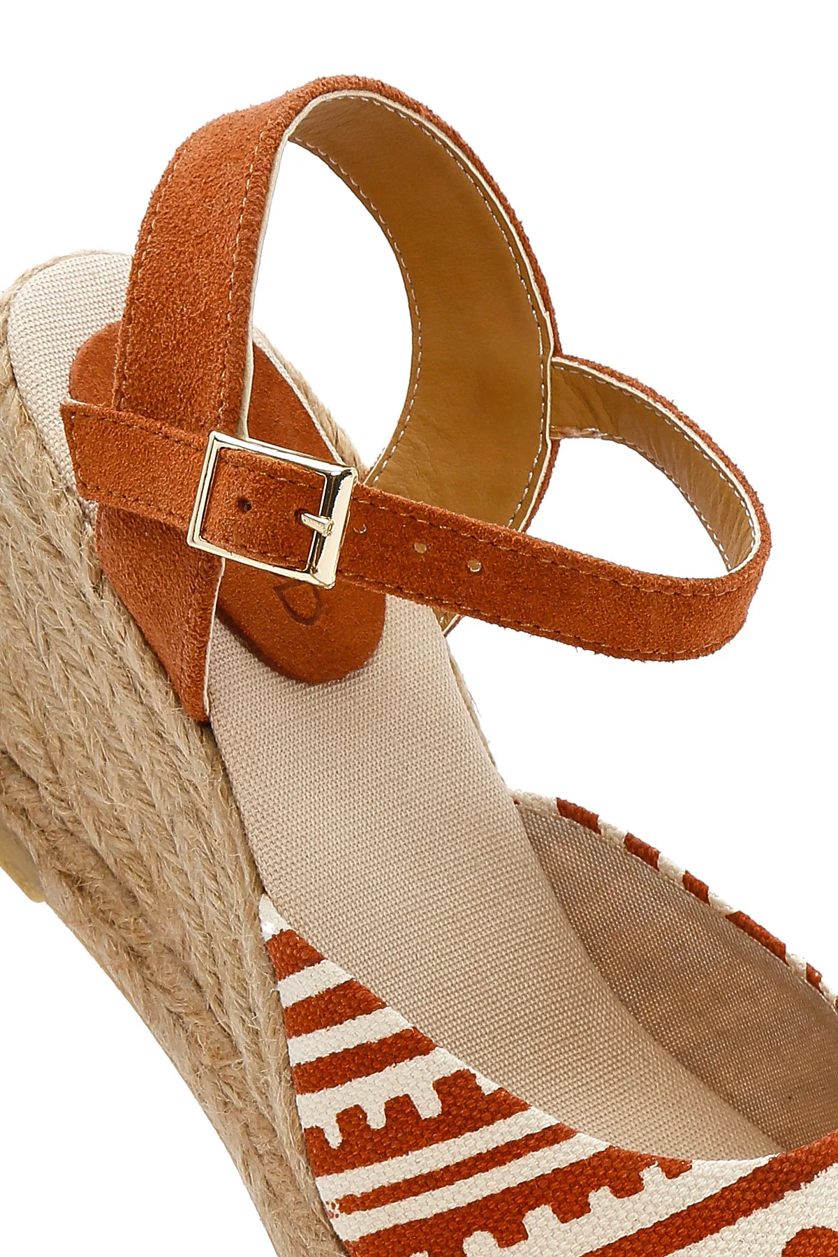 Kastamonu Taş Baskı Kadın Taba Desenli Dolgu Topuklu Espadril Sandalet - Image 11