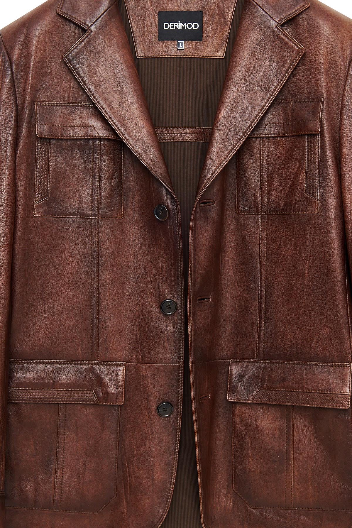 Kevin Erkek Camel Blazer Deri Ceket - Image 9