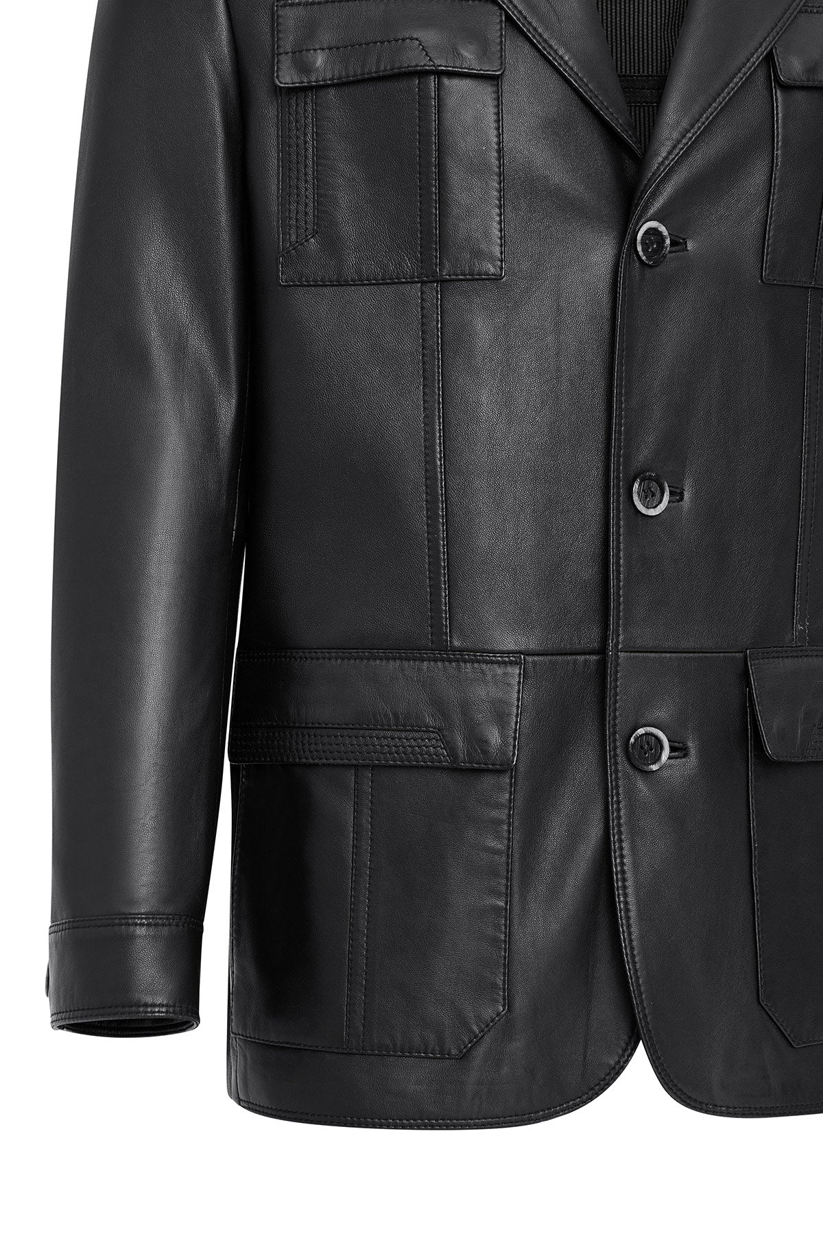 Kevin Erkek Siyah Blazer Deri Ceket - Image 11
