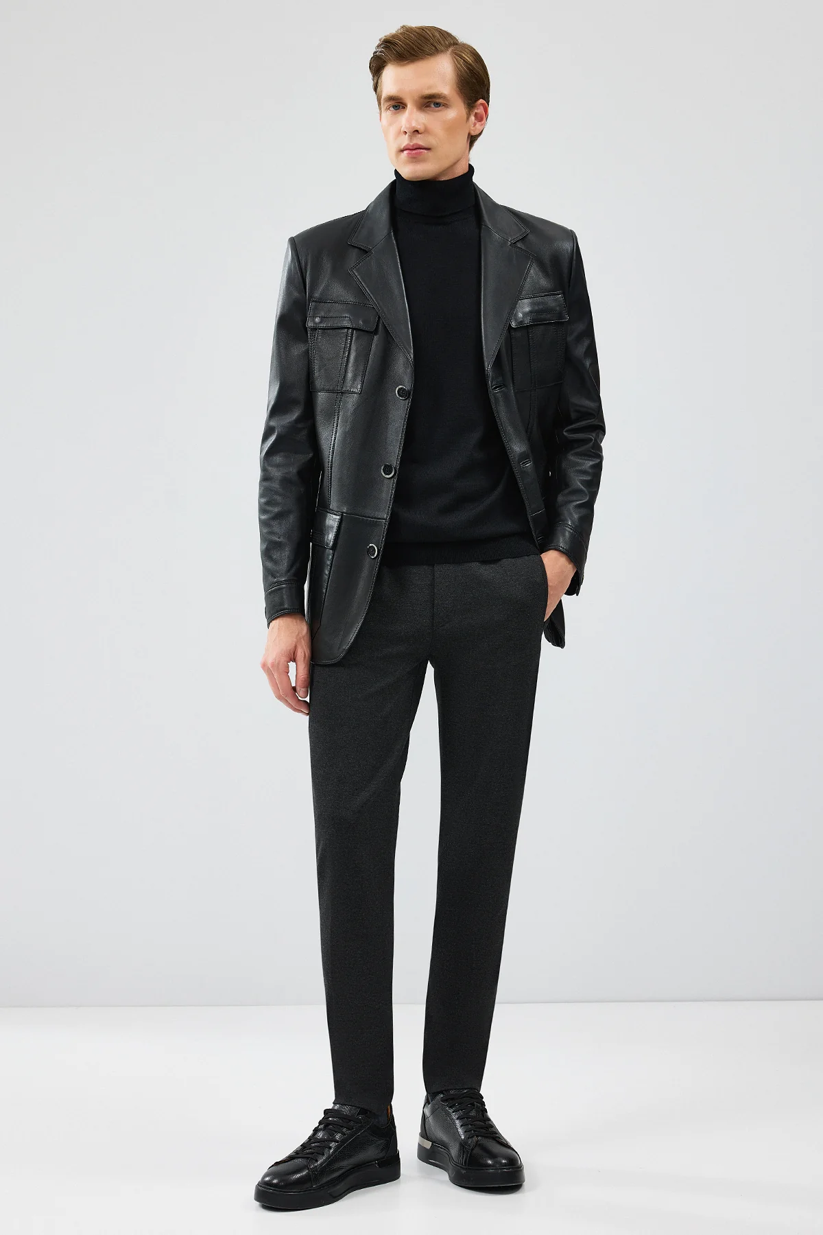 Kevin Erkek Siyah Blazer Deri Ceket - Image 6