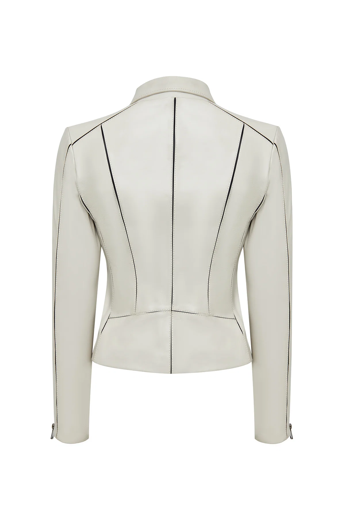 Kiara Kadın Bej Slim-Fit Biker Deri Ceket - Image 2