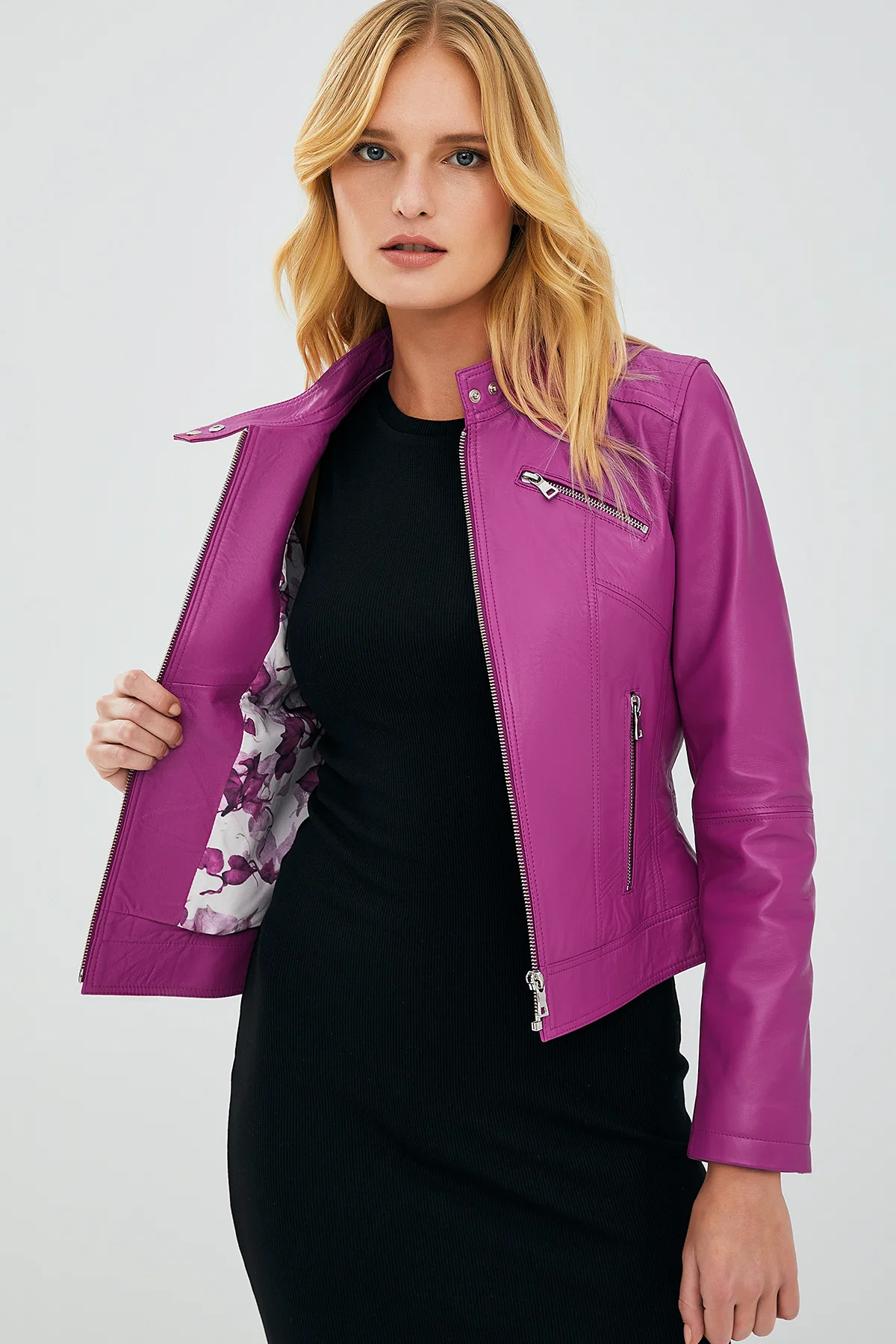 Kylie Kadın Fuşya Deri Ceket - Image 6