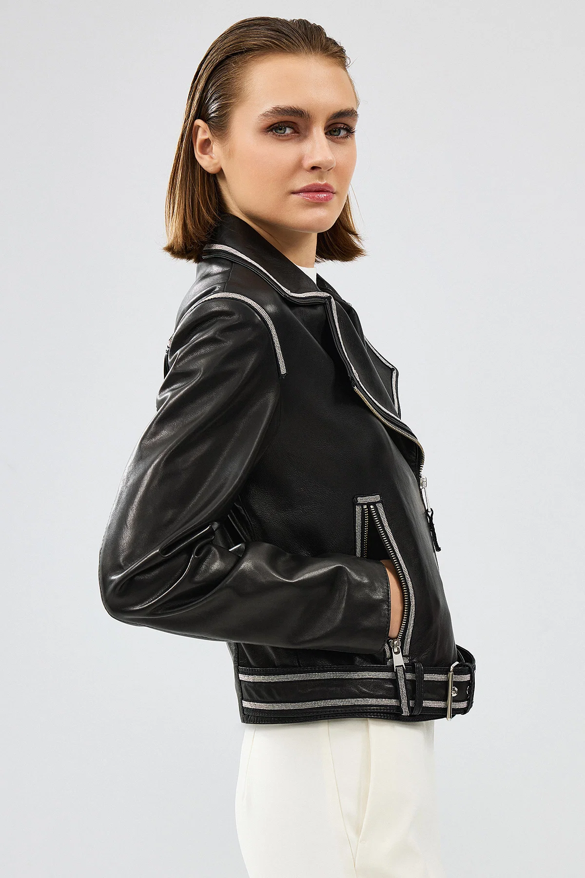 Lady Kadın Siyah Kısa Deri Ceket - Image 6