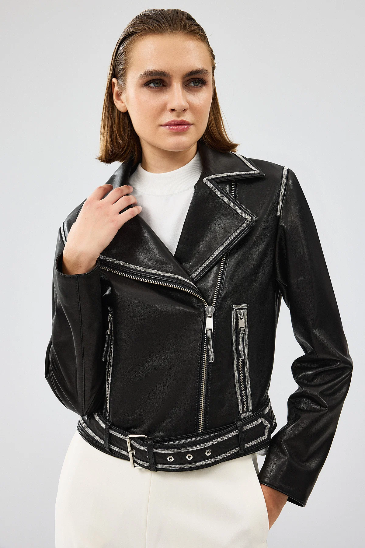 Lady Kadın Siyah Kısa Deri Ceket - Image 8