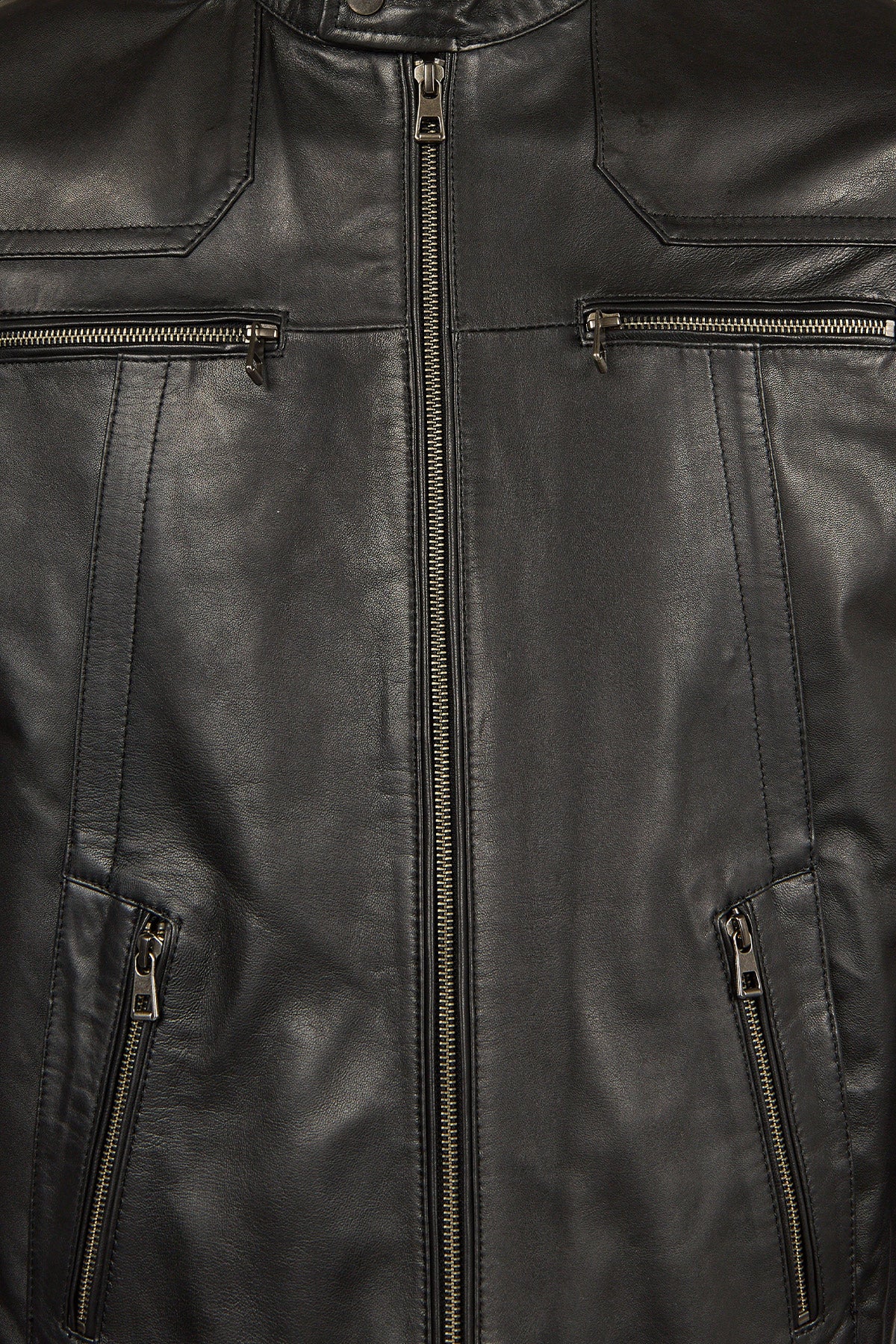 Lucas Erkek Siyah Hakim Yaka Deri Ceket - Image 4