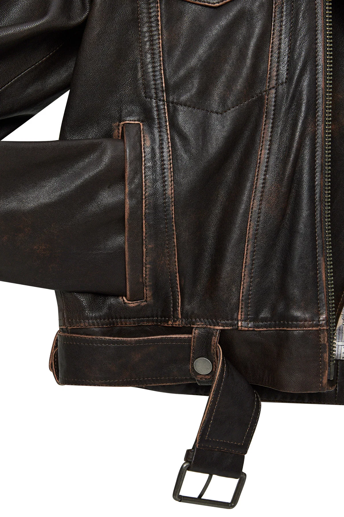Lugano Kadın Kahverengi Vintage Biker Deri Ceket - Image 7