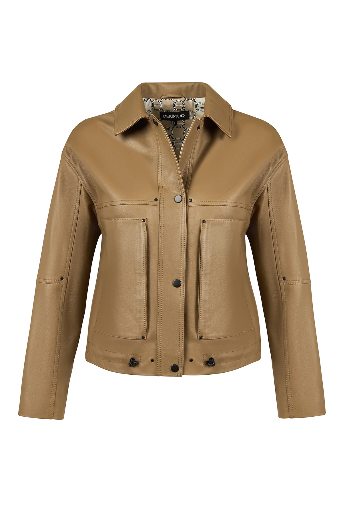Madlen Kadın Kahverengi Oversize Deri Ceket - Image 3