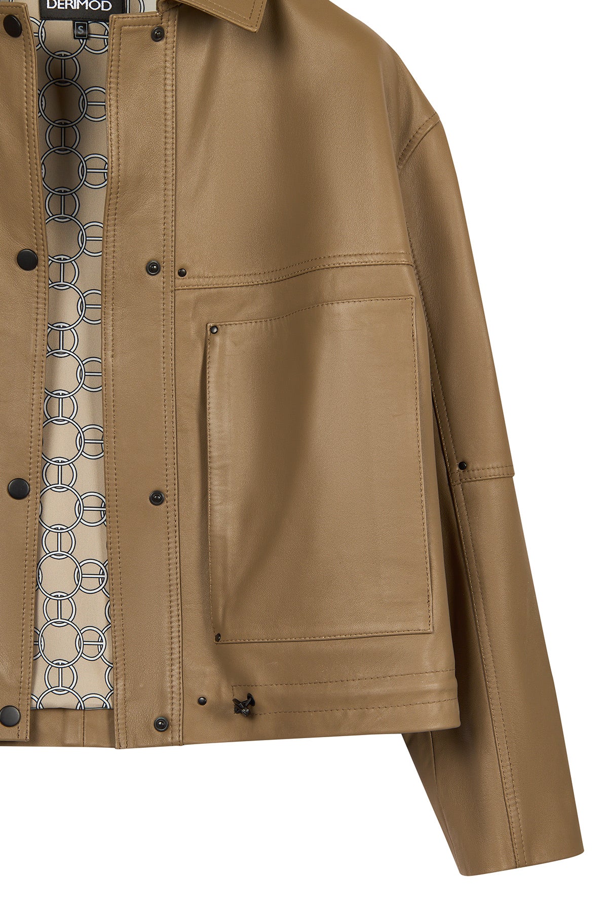 Madlen Kadın Kahverengi Oversize Deri Ceket - Image 6