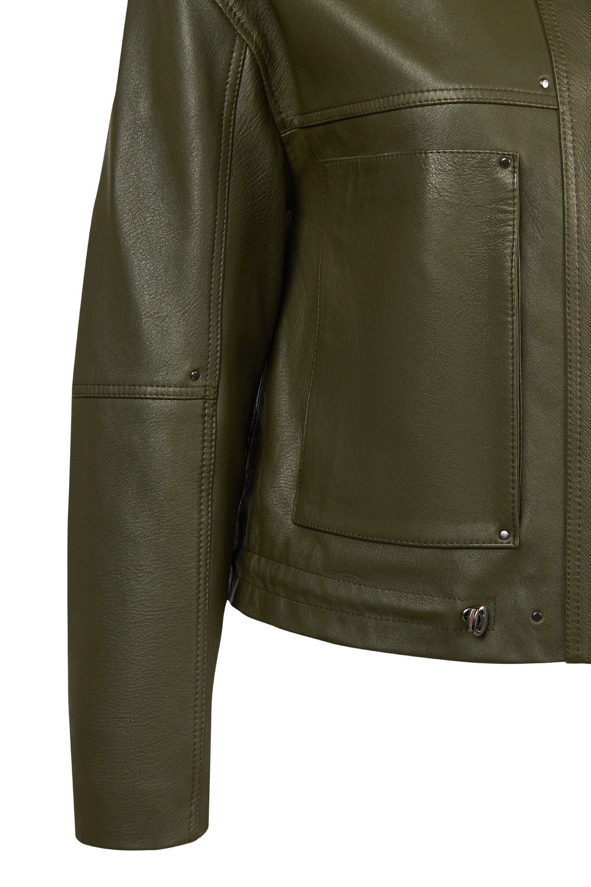 Madlen Kadın Yeşil Oversize Deri Ceket - Image 8