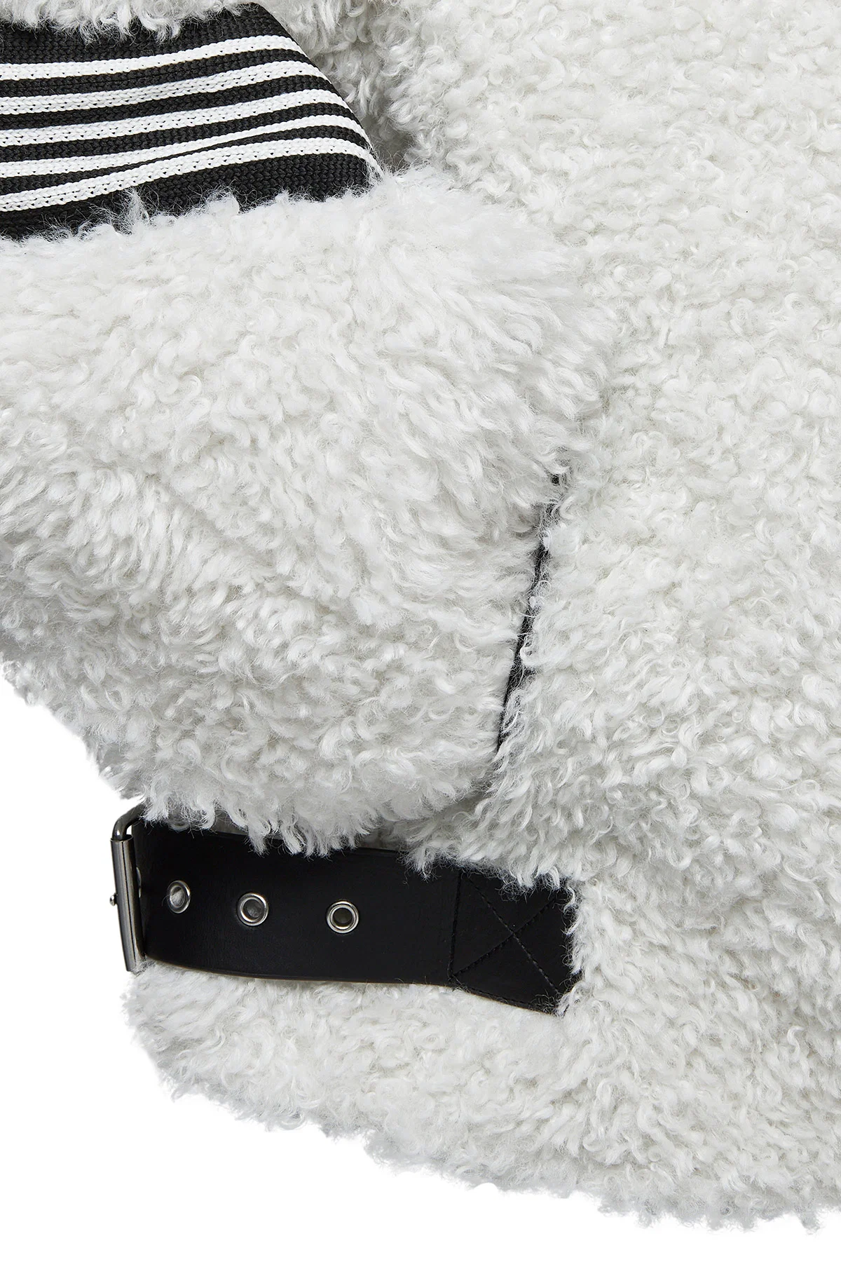 Meribel Kadın Beyaz Siyah Çizgi Detaylı Teddy Mont - Image 10