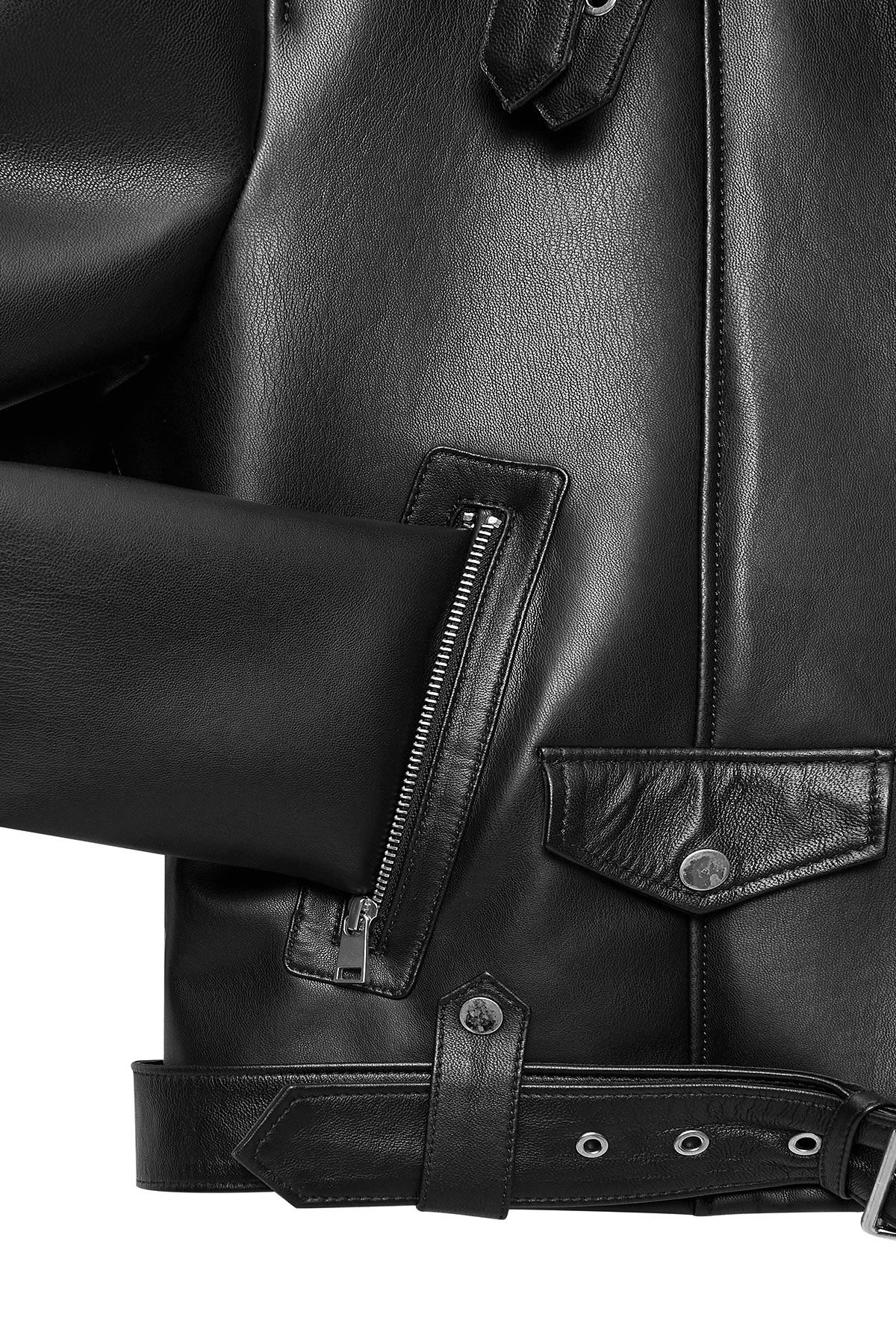 Mexico Kadın Siyah Teddy Biker Deri Ceket - Image 13