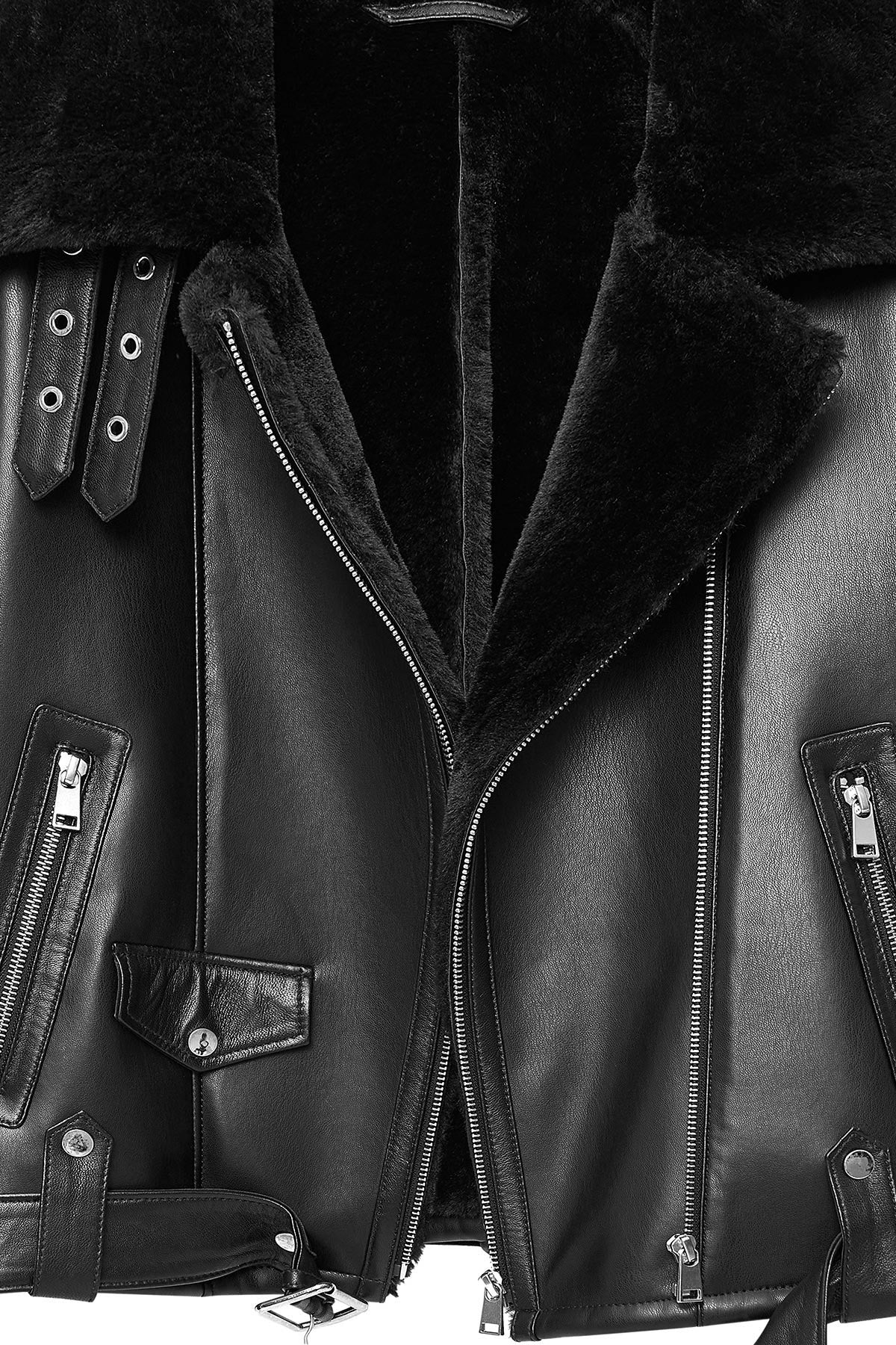 Mexico Kadın Siyah Teddy Biker Deri Ceket - Image 15