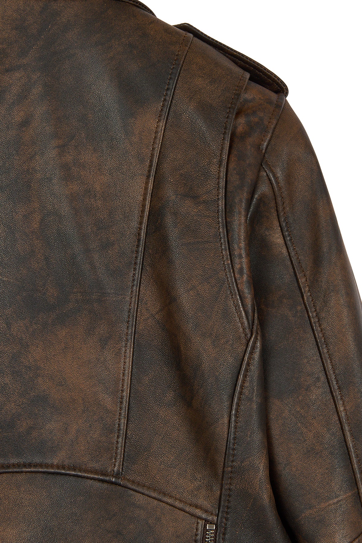Newage Kadın Kahverengi Slim-Fit Biker Deri Ceket - Image 10