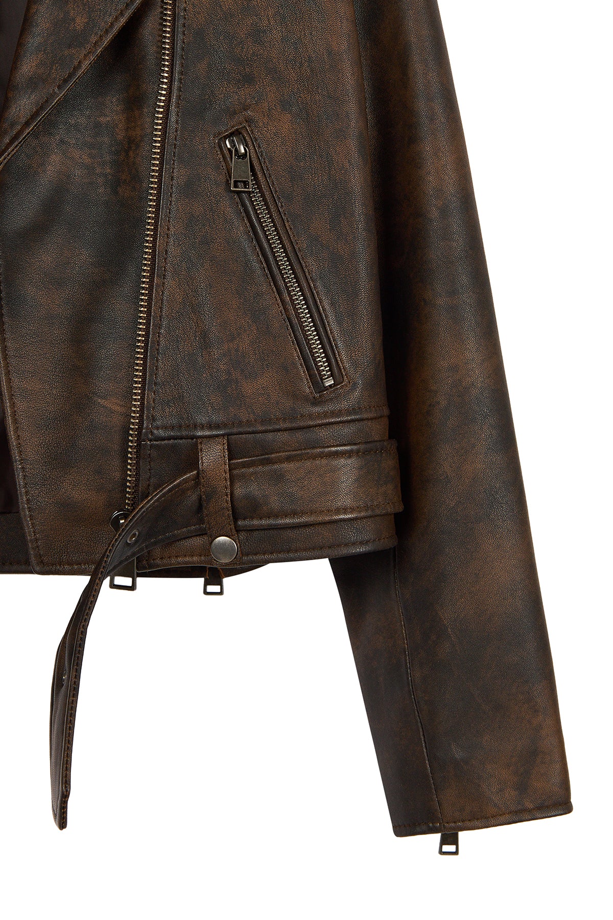 Newage Kadın Kahverengi Slim-Fit Biker Deri Ceket - Image 6