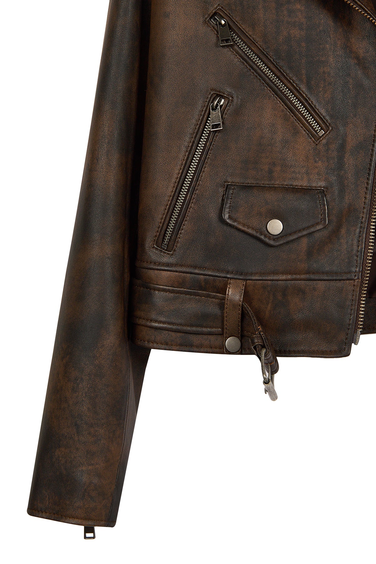 Newage Kadın Kahverengi Slim-Fit Biker Deri Ceket - Image 7