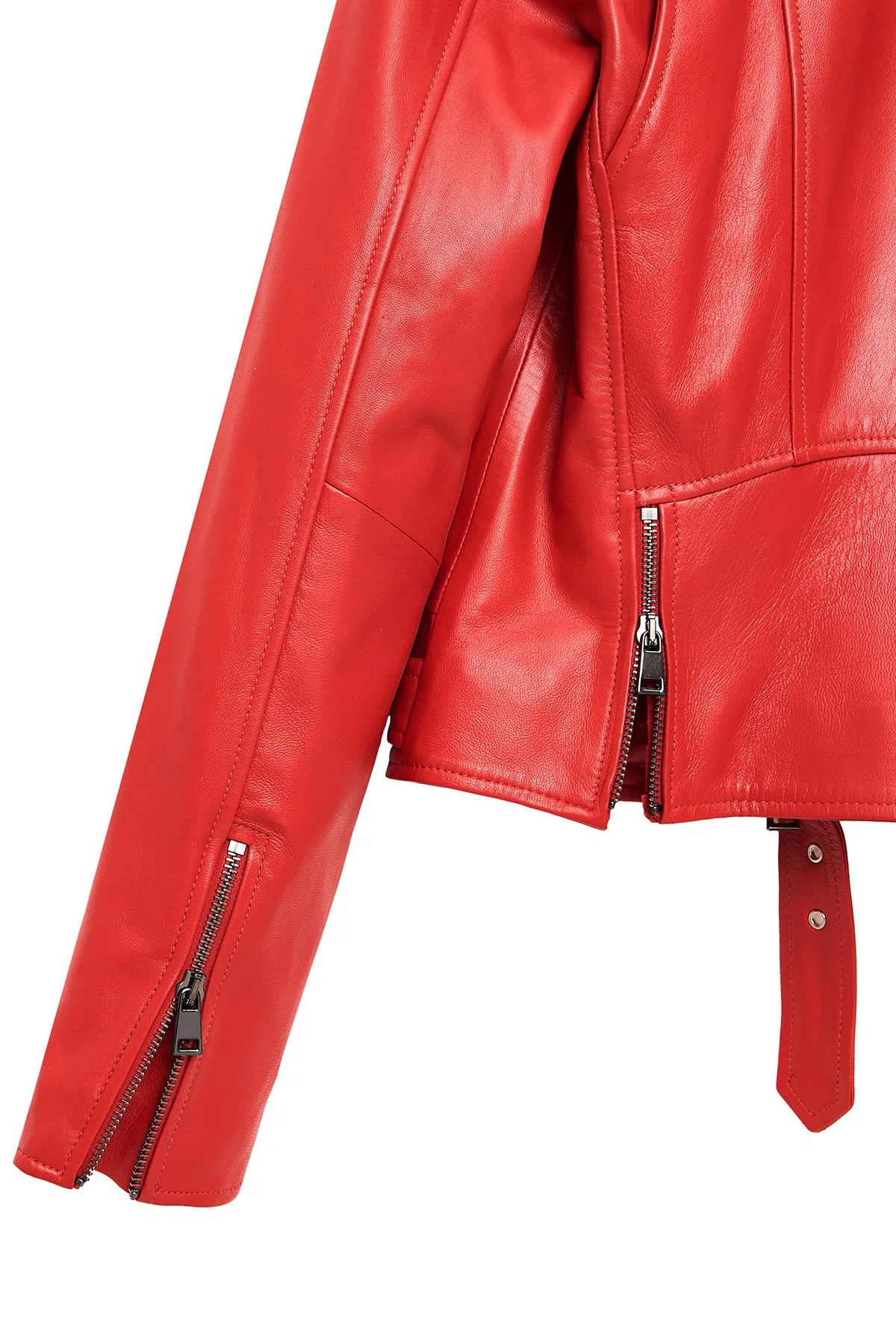 Newage Kadın Kırmızı Slim-Fit Biker Deri Ceket - Image 9