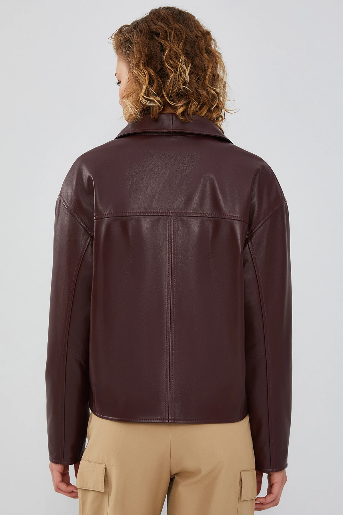 Nova Kadın Bordo Oversize Deri Ceket - Image 7