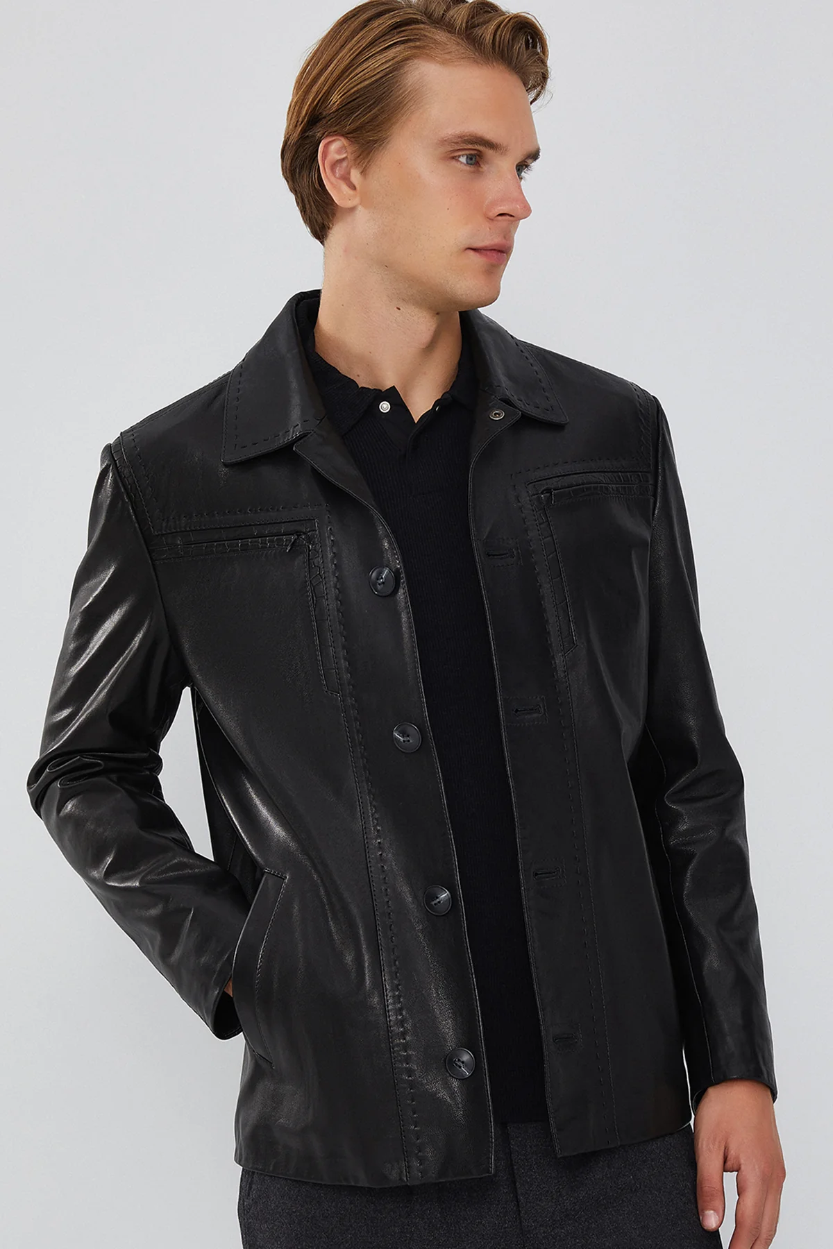 Oblak Erkek Siyah Blazer Deri Ceket - Image 2